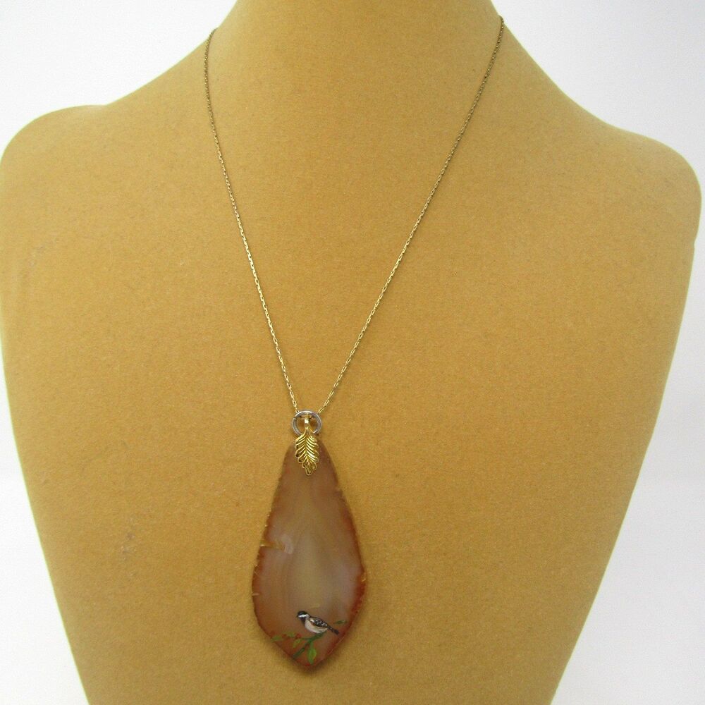 Speidel 14K Gold Filled Necklace with Chickadee Stone Pendant 18" Length Painted